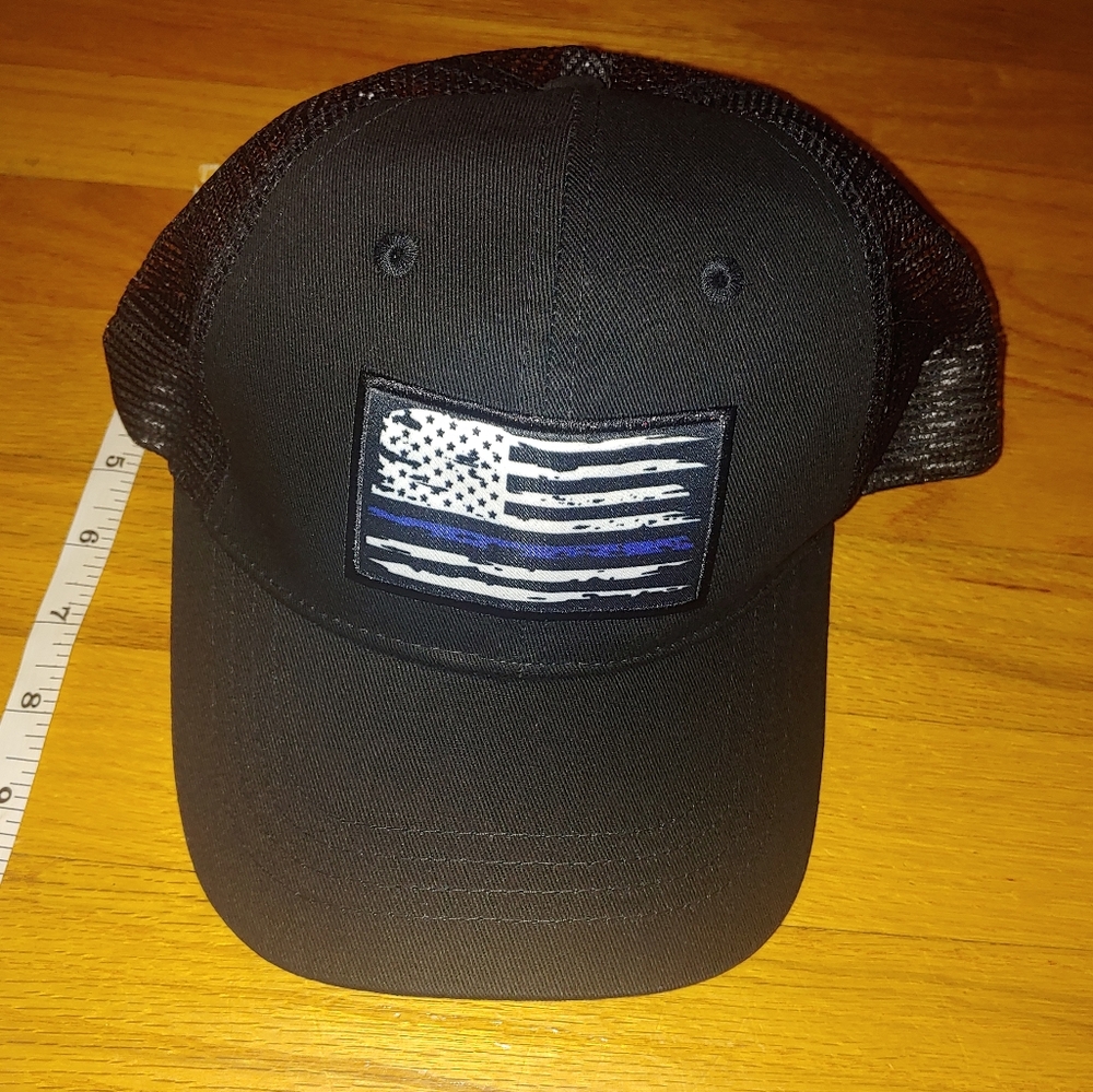Black Thin Blue Line American Flag Hat Cap